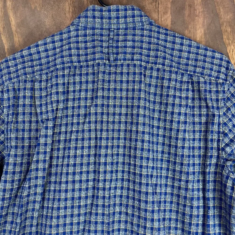 Banana Republic Mens Shirt Blue Yellow Plaid Luxe Flannel Camden Fit Medium
